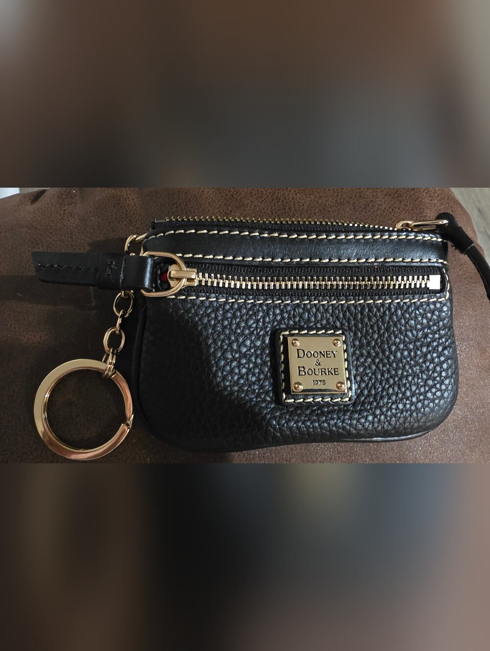 Dooney & Bourke Black Pebble Leather Wristlet with Gold Hardware